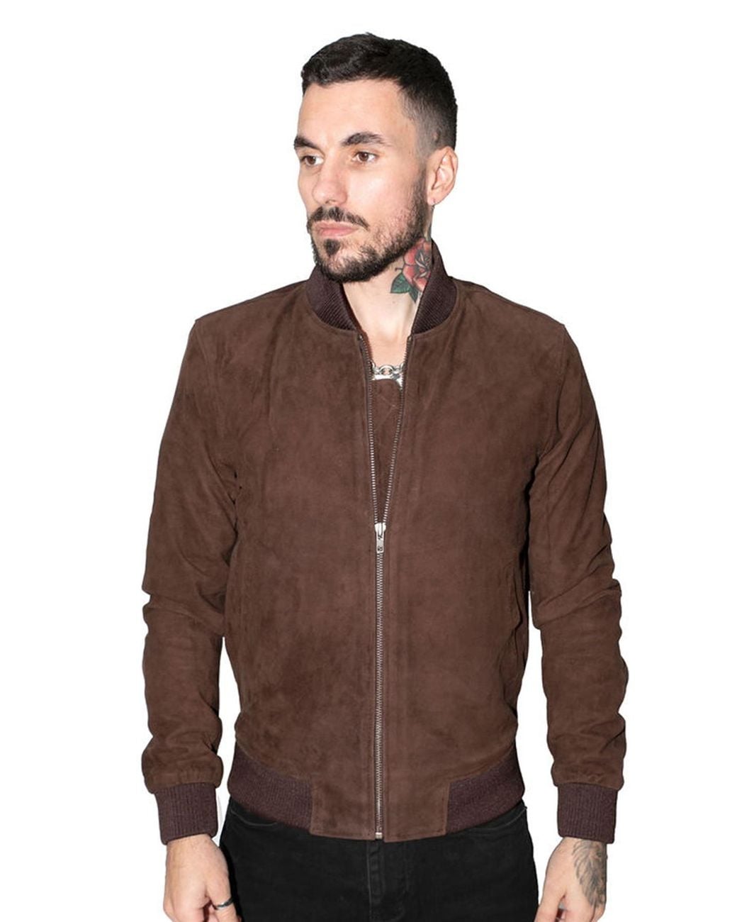 Infinity Leather Brown Retro Goat Suede Varsity Bomber Jacket-Athens for men