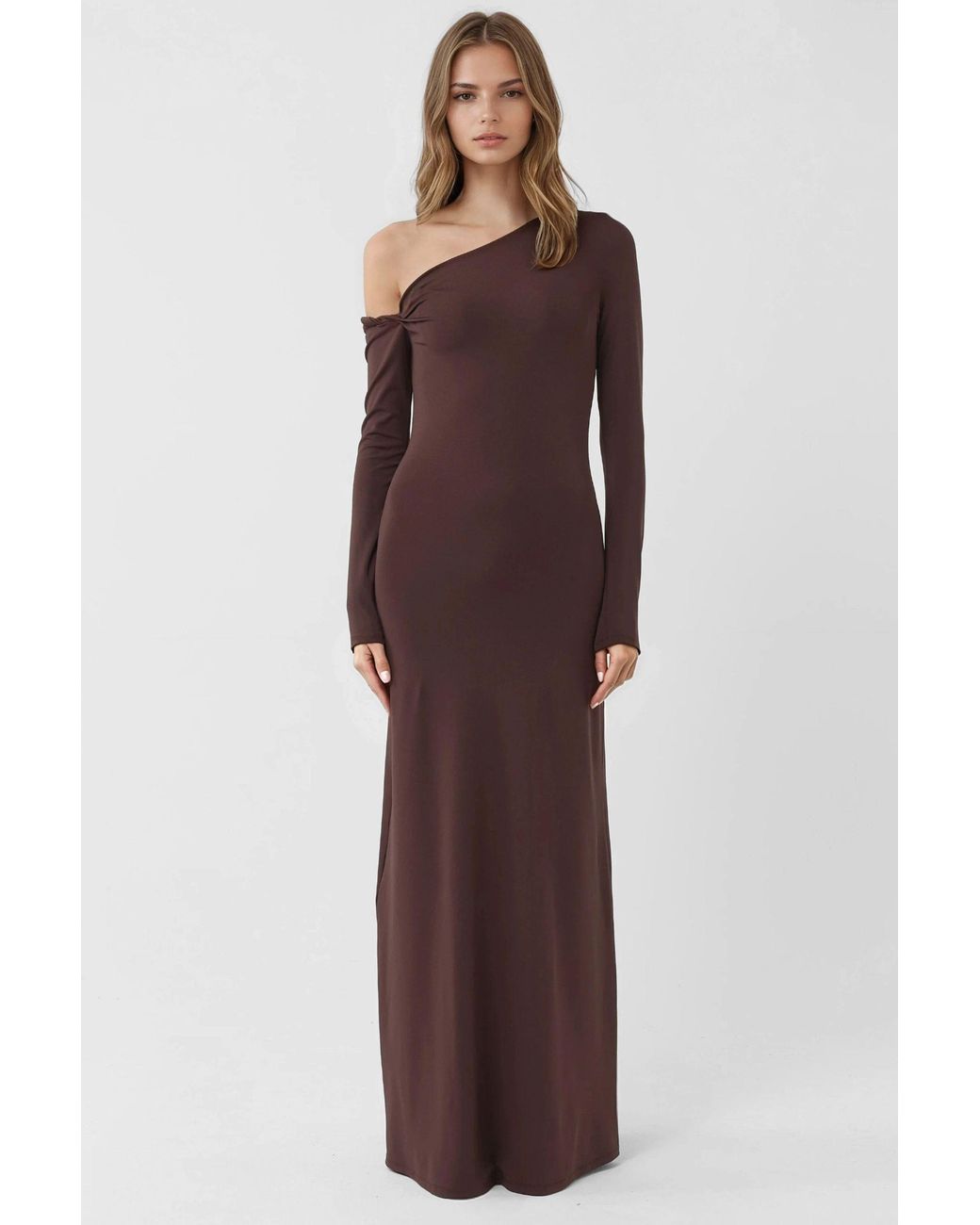 Hiccup Purple Asymmetrical Collar Maxi Bodycon Dress