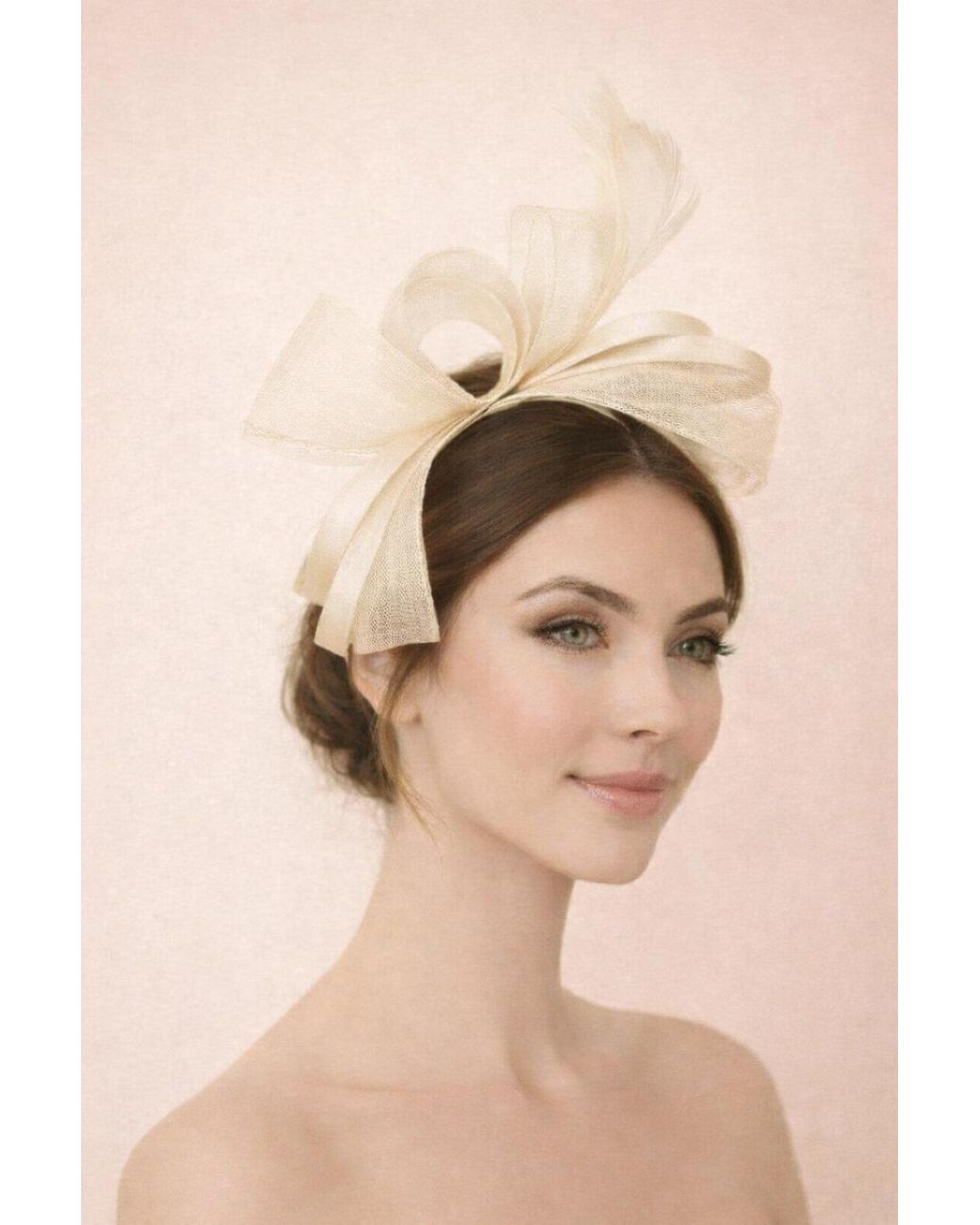 SVNX White Bow Shaped Fascinator With Satin Loops & Feathers