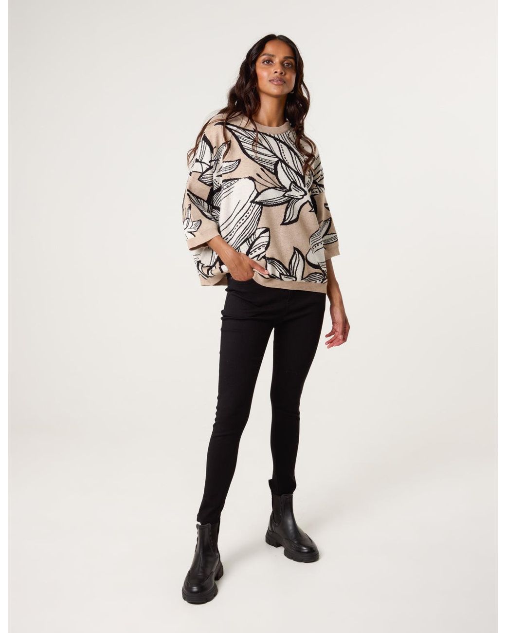 Blue Vanilla Natural Flower Pattern Jumper