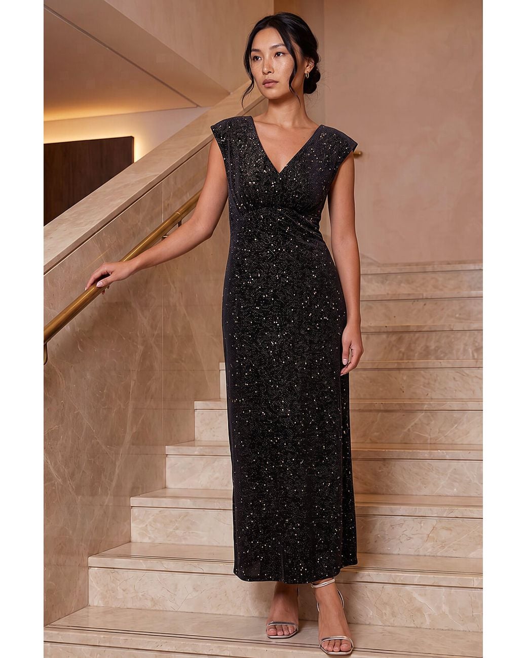 Roman Brown Shimmer Velvet Maxi Dress