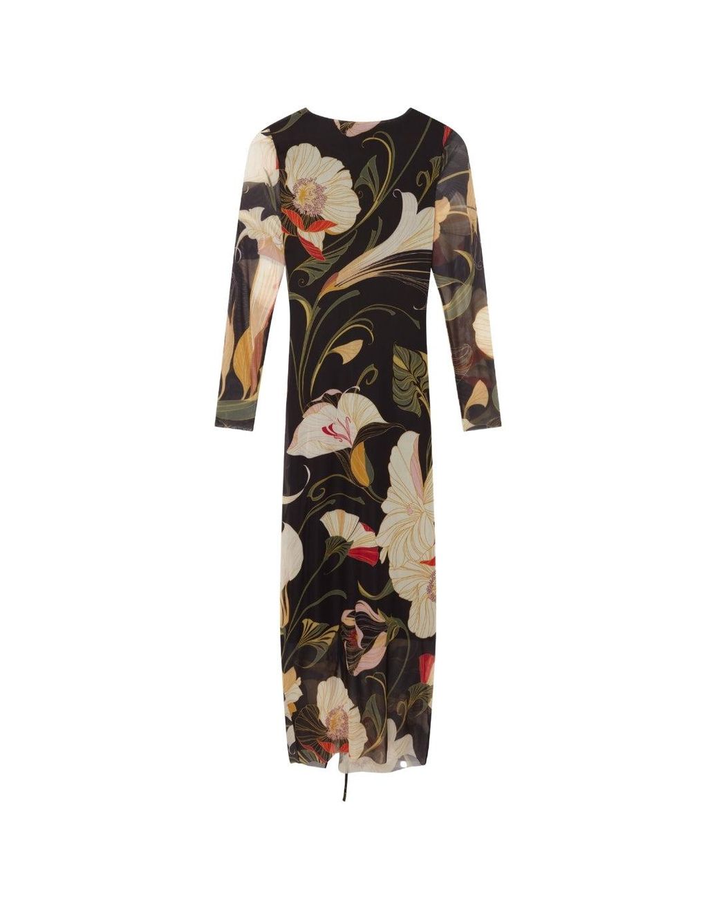 Ted Baker Black Printed Mesh Bodycon Gathered Midi Dress