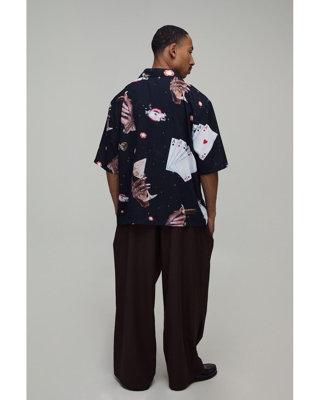 BoohooMAN Blue Oversized Boxy Party Print Shirt for men