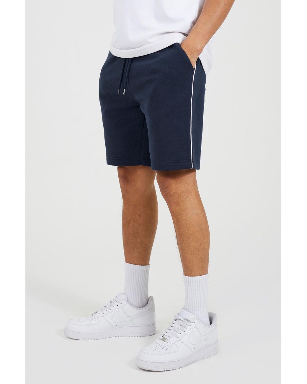Brave Soul Blue Side Stripe Drawstring Jersey Shorts for men