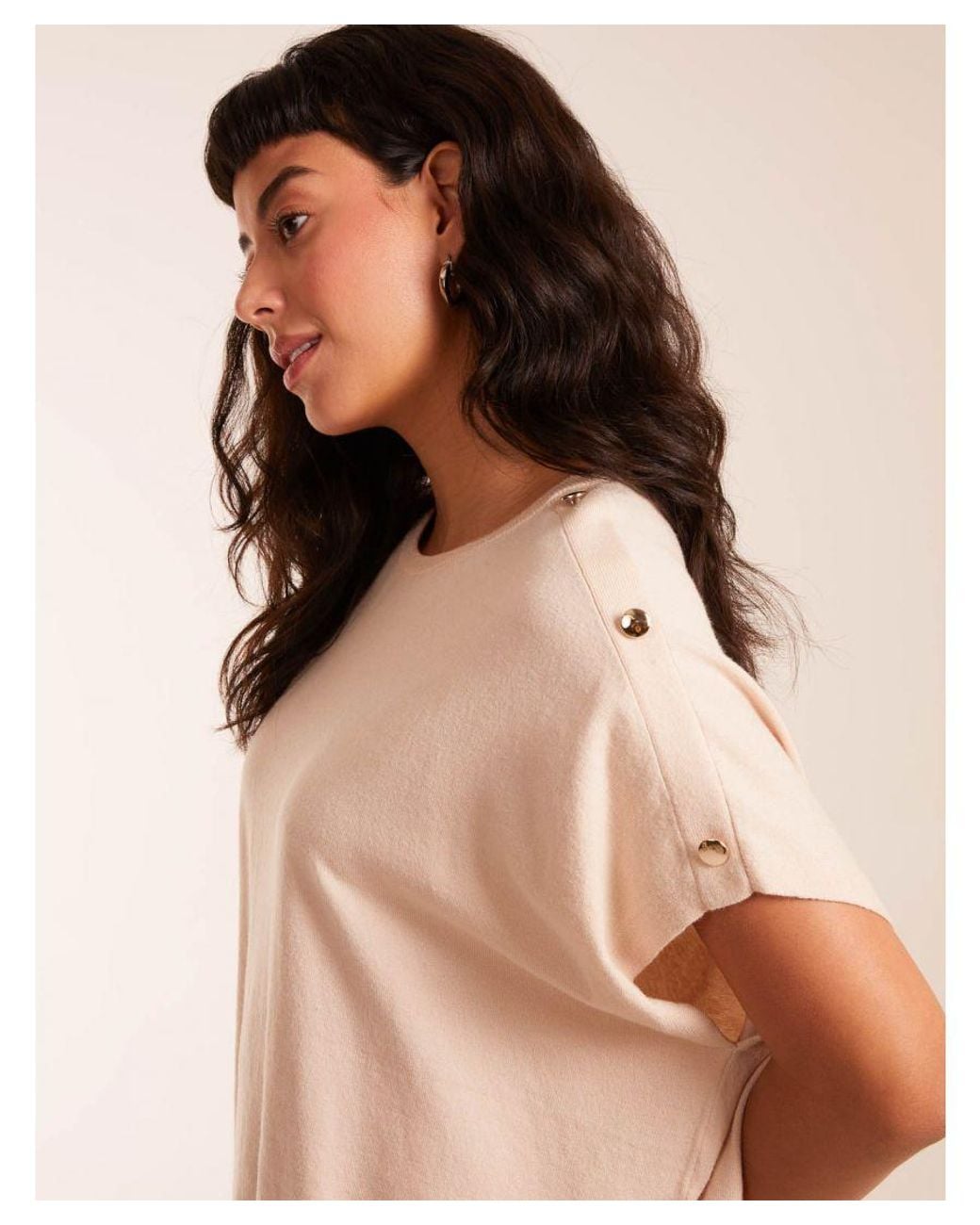 Blue Vanilla Brown Oversized Button Shoulder Top