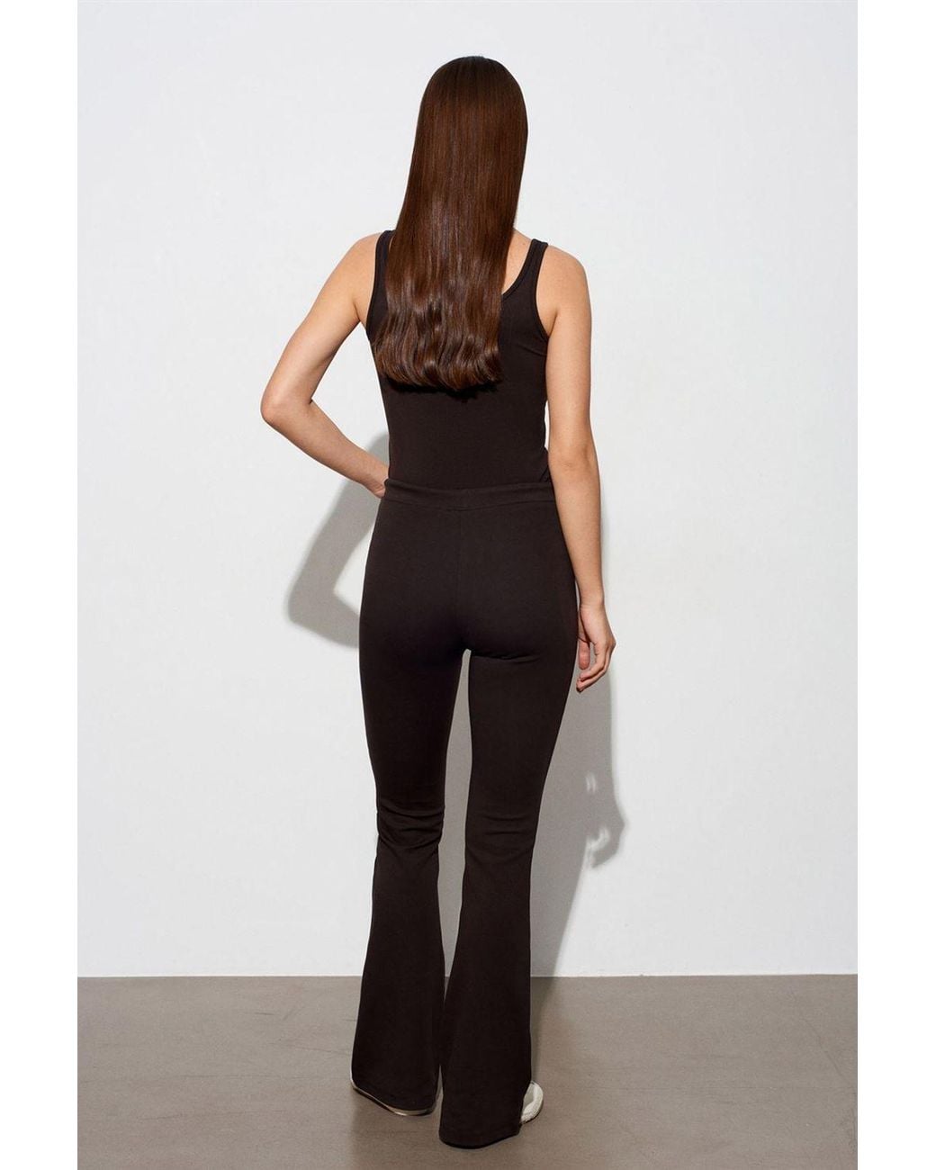 Dilvin Blue Mid-Waist Flare Jersey Pants With Drawstring