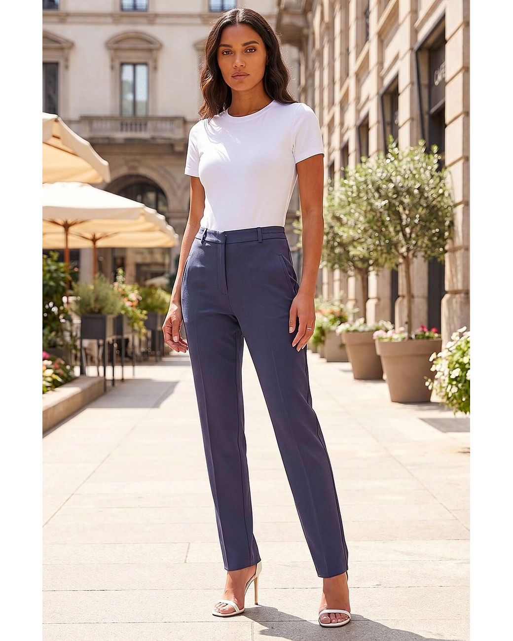 Roman Blue Long Straight Leg Stretch Trouser