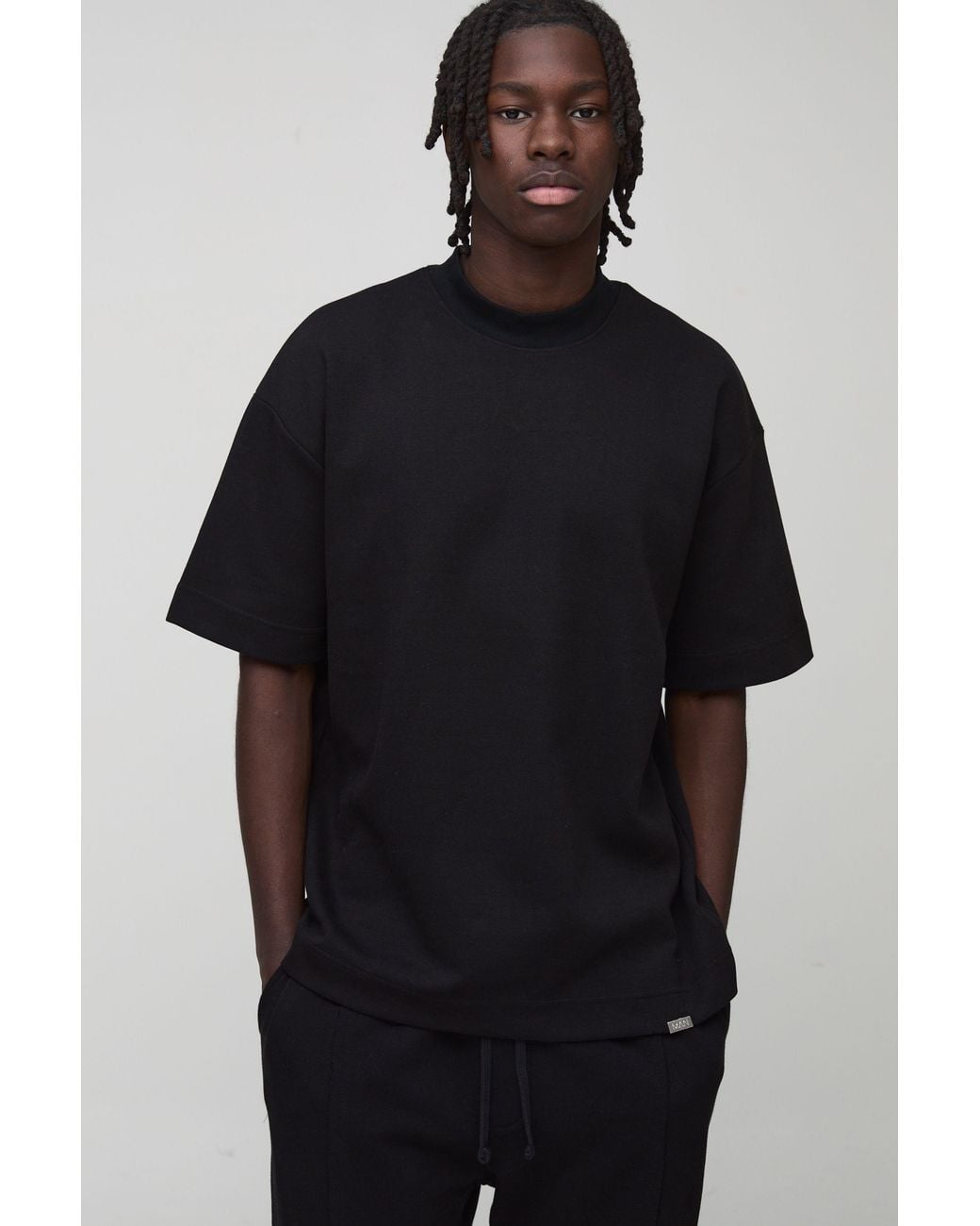 BoohooMAN Black Man Oversized Extended Neck Heavy Interlock T-shirt for men
