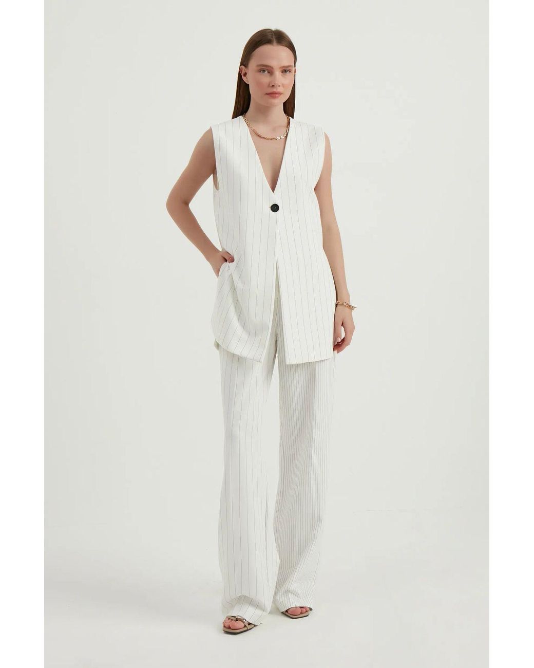 Hiccup Gray Striped V Neck Waistcoat