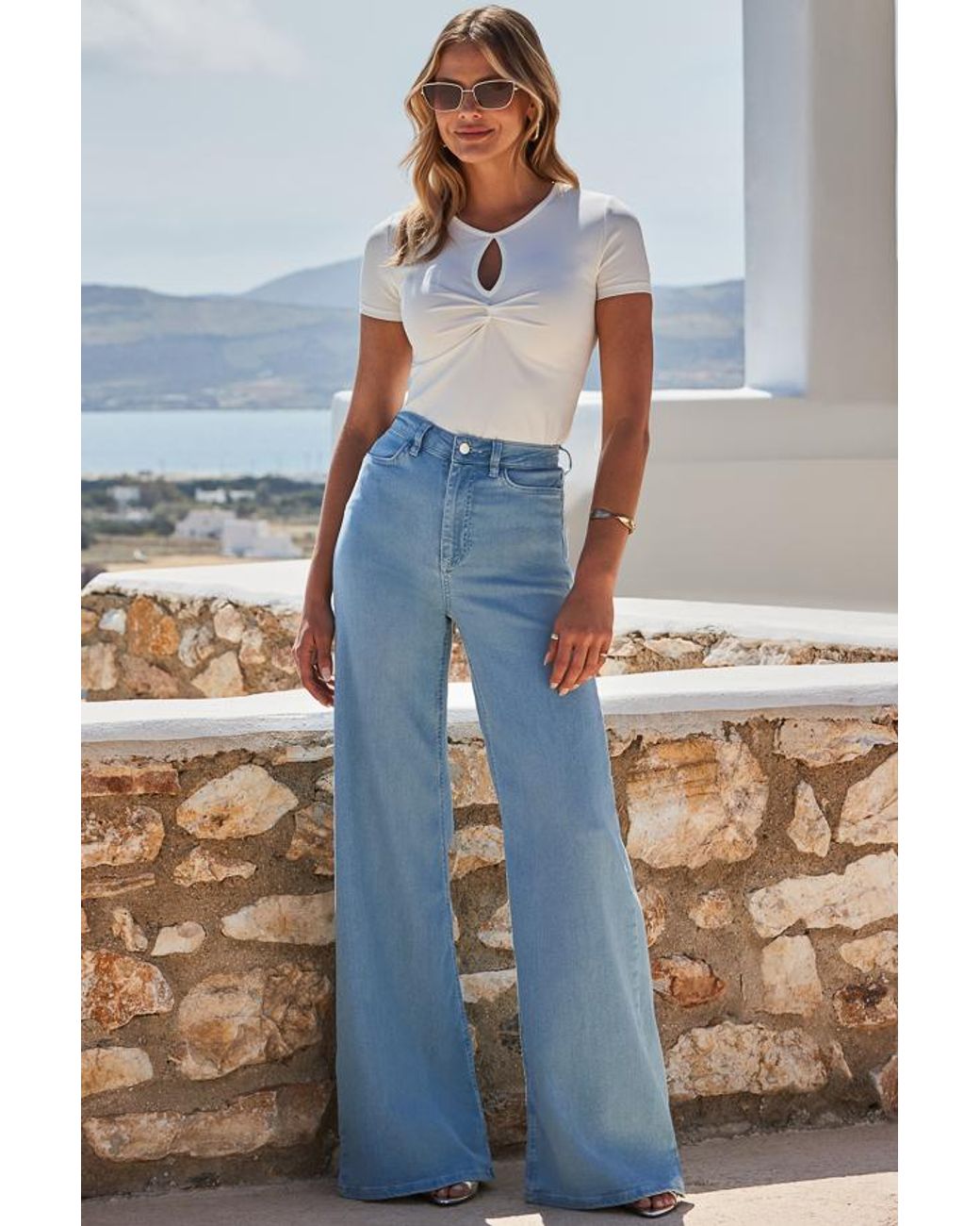 Sosandar Blue Light Wash Palazzo Jeans