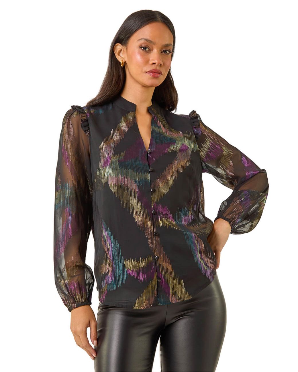 D.u.s.k Black Foil Frill Mesh Shirt
