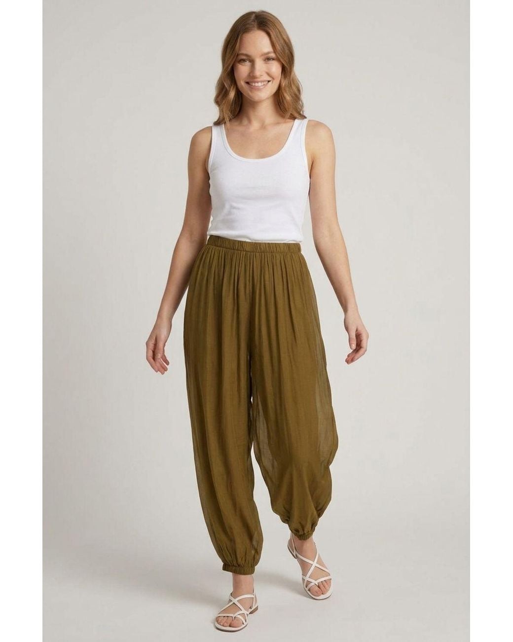 Izabel London Green Semi Sheer Layer High Waist Harem Pants