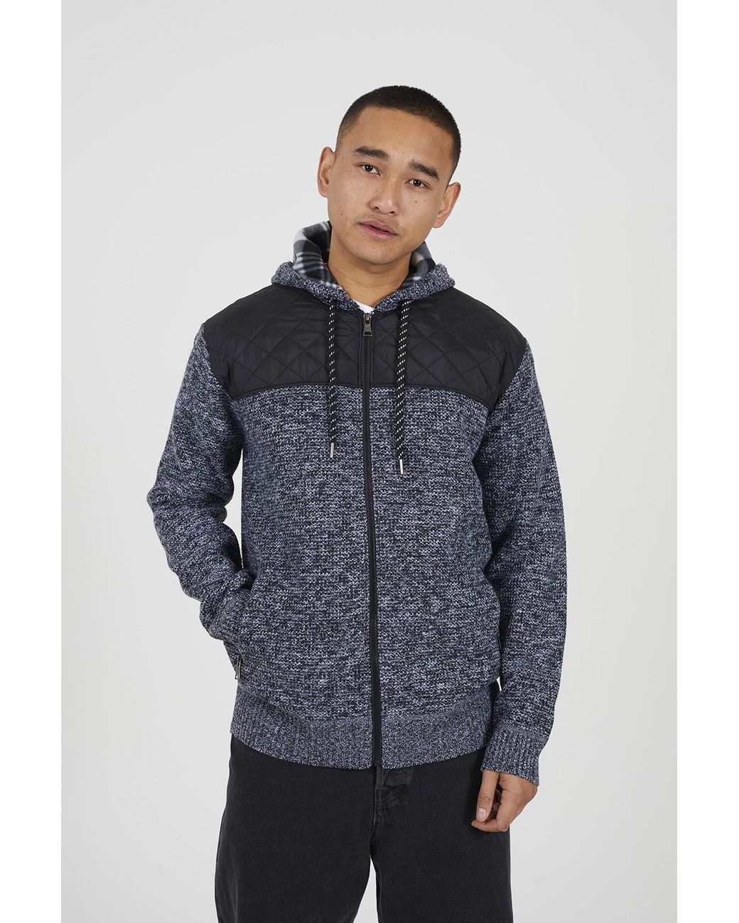 Brave Soul Blue Full Zip Hoodie With Contrast Panel for men