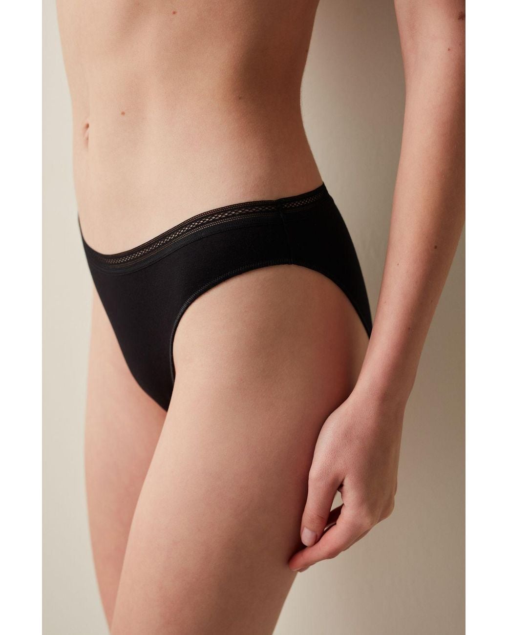 Penti Black Mid-Waist Cotton Jersey Brief