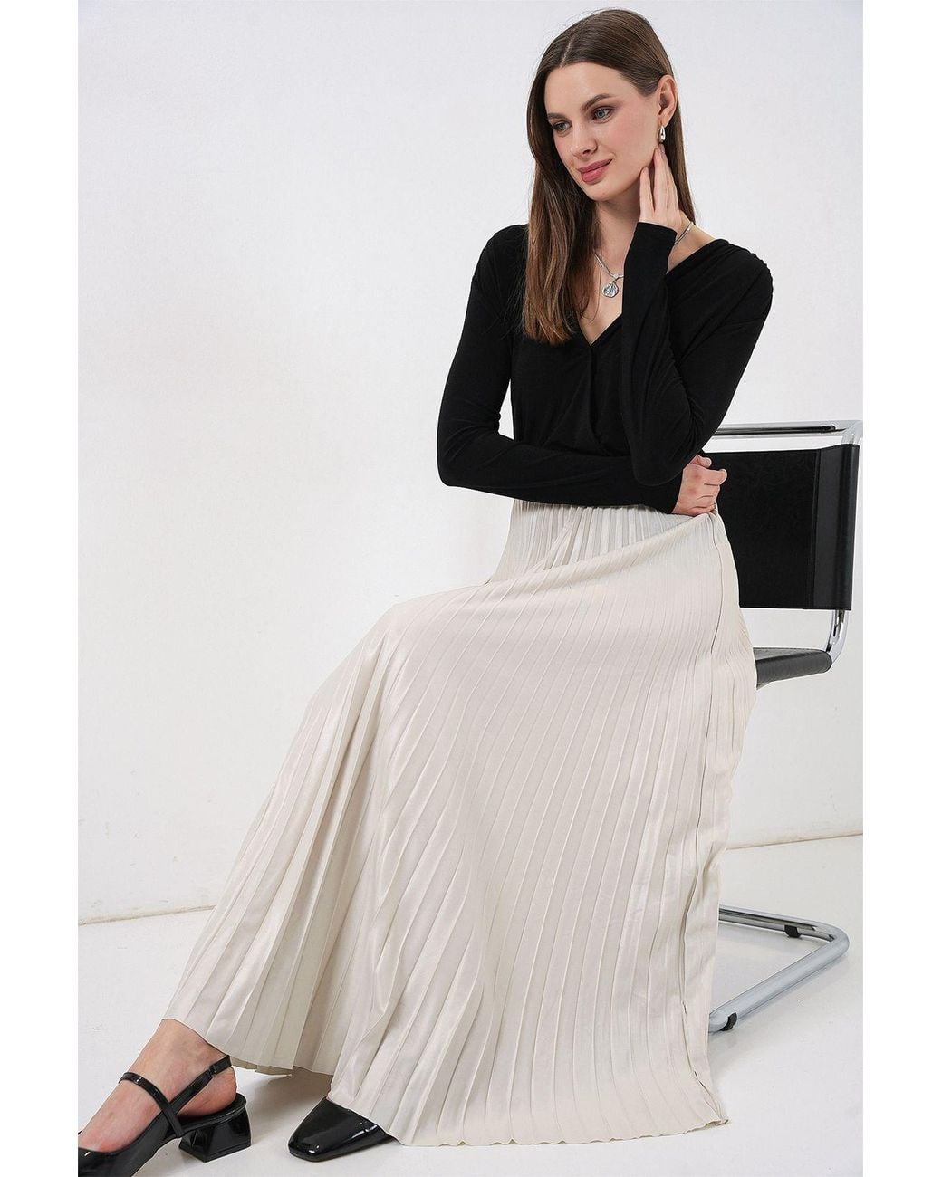 Bigdart Natural High Waist Maxi Skirt With Ruffle Detail