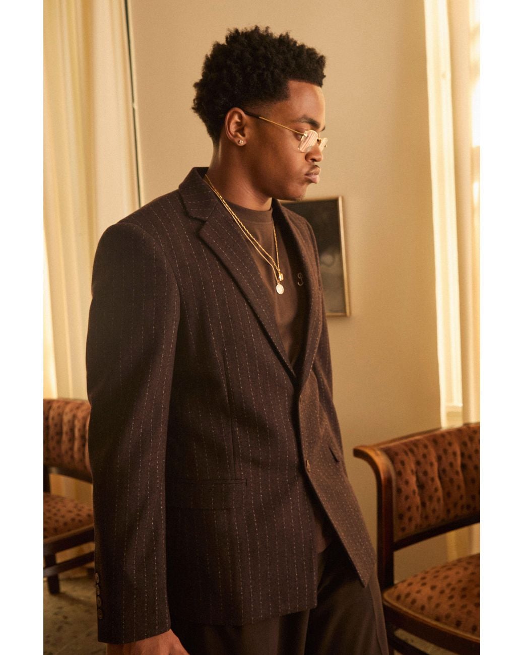 BoohooMAN Brown Pinstripe Slim Fit Blazer for men