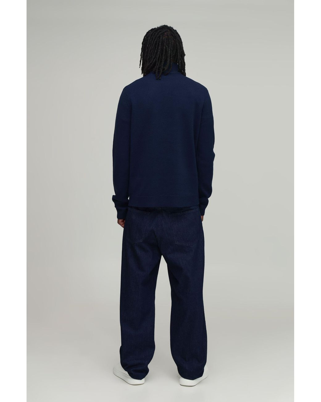 BoohooMAN Blue Tall Regular Fit 1/4 Zip Knitted Jumper for men