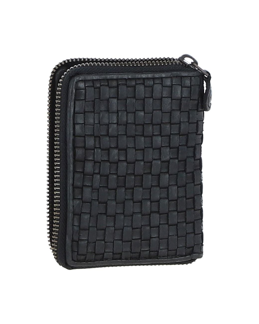 Ashwood Leather Black Vintage Woven Zip Around Small 6 Card Coin Purse