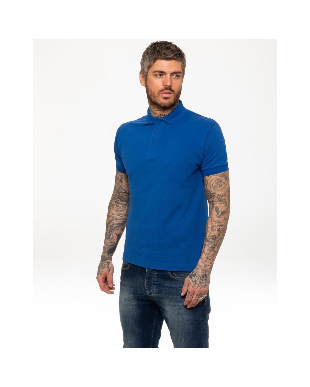 Kruze By Enzo Blue Short Sleeve Polo Shirts for men