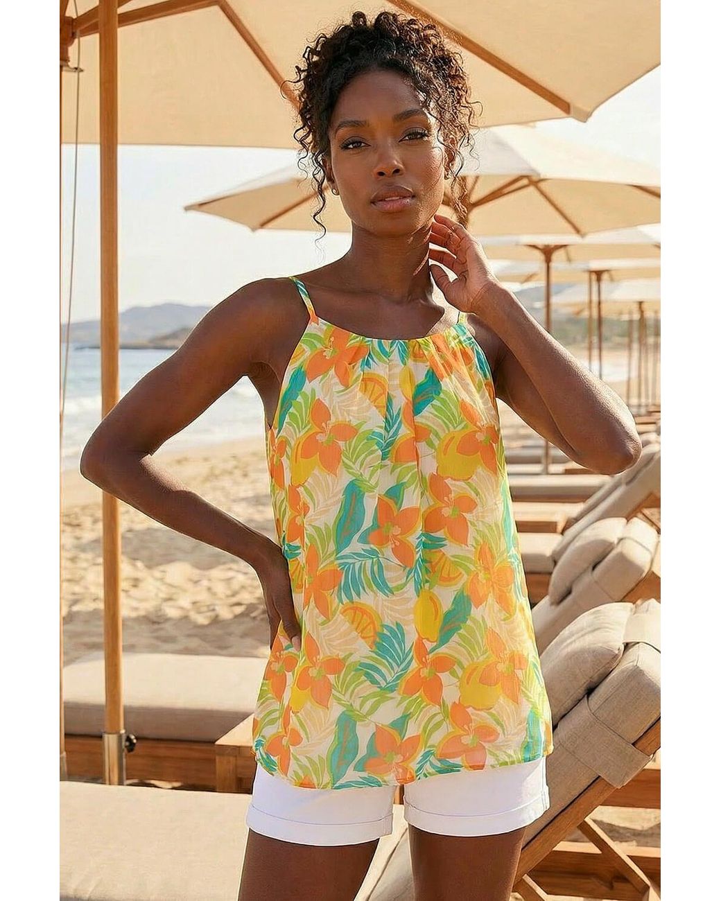 Roman Orange Chiffon Lemon Print Cami Top