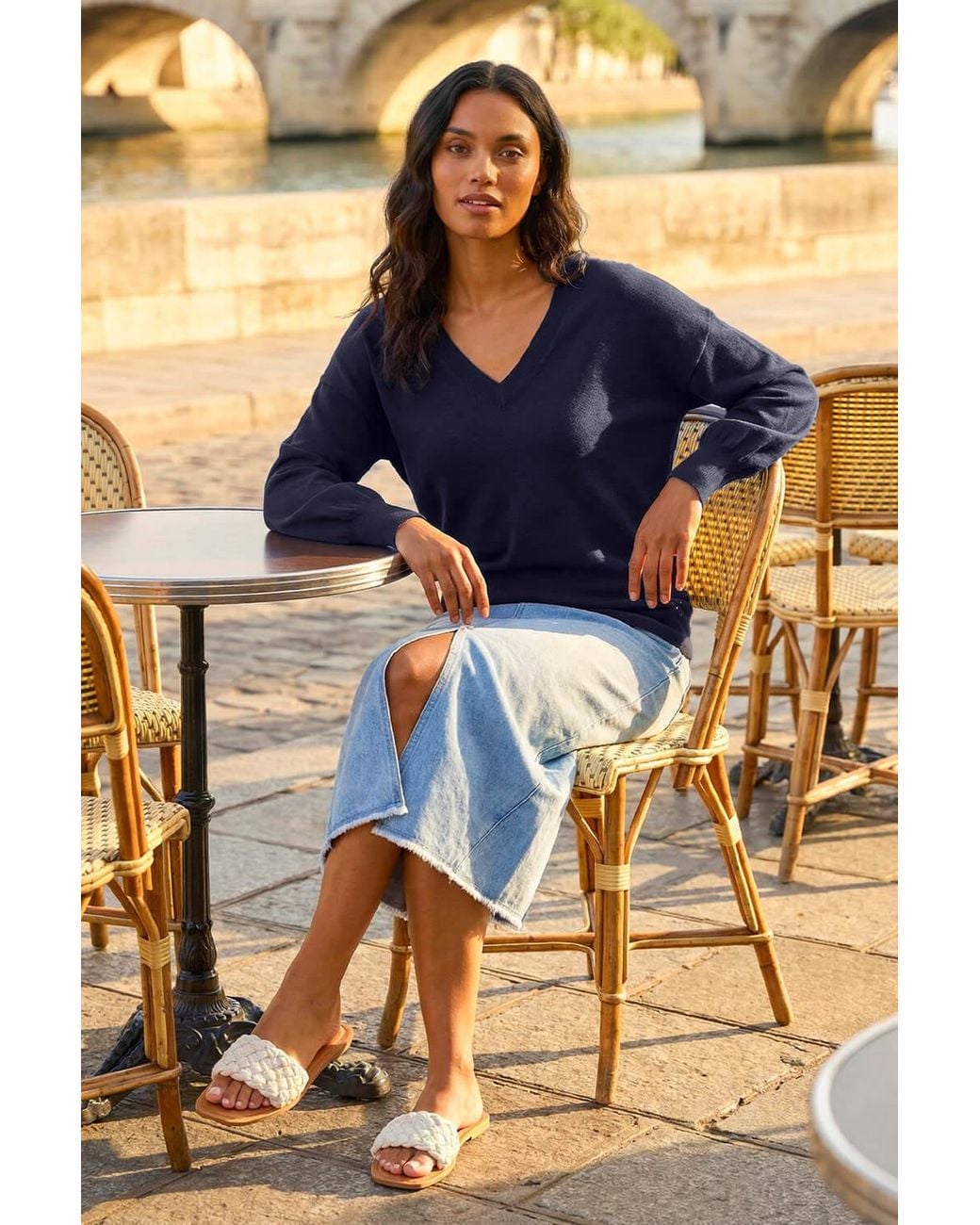 Roman Blue Plain V-Neck Stretch Jumper
