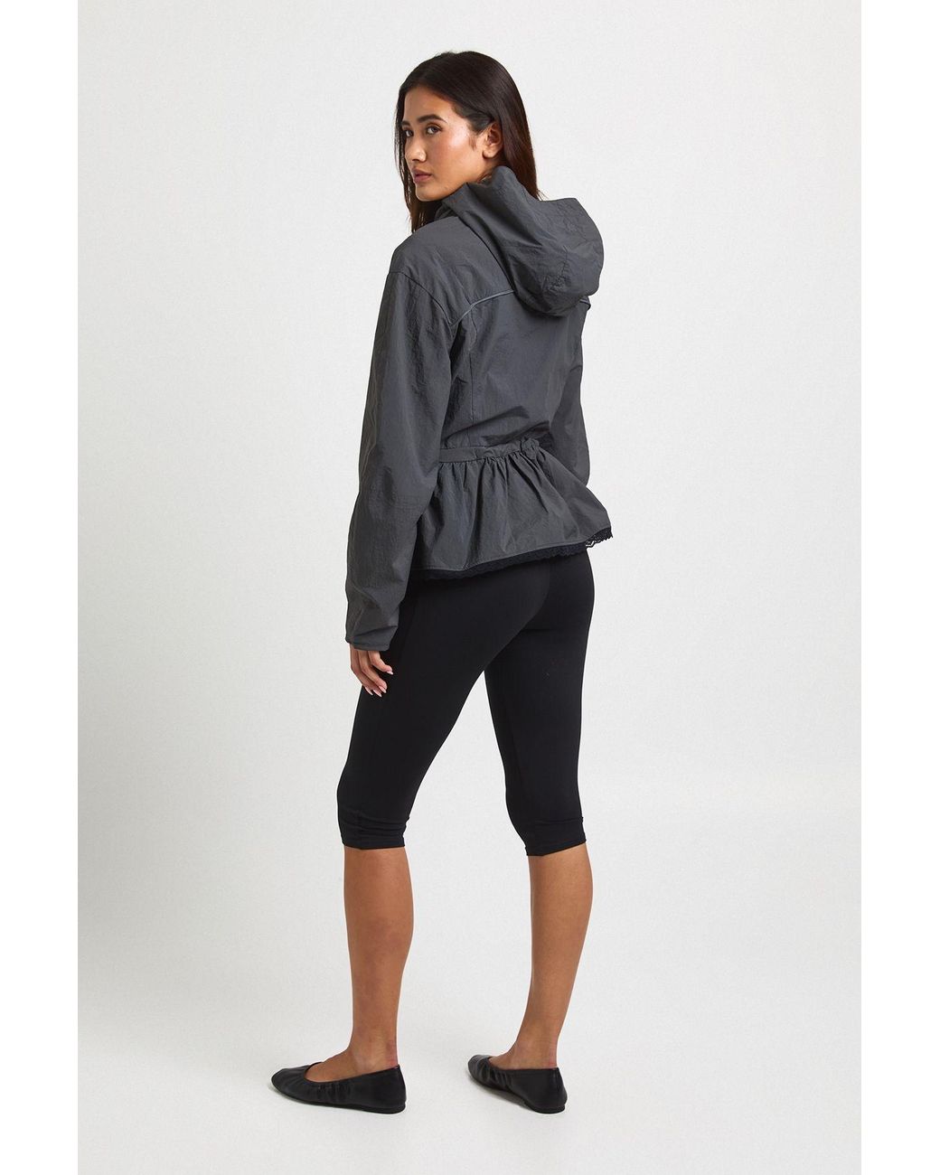 Boohoo Gray Funnel Neck Lace Trim Hem Jacket