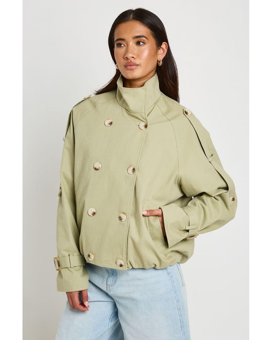 Boohoo Natural Funnel Neck Double Breasted Trench