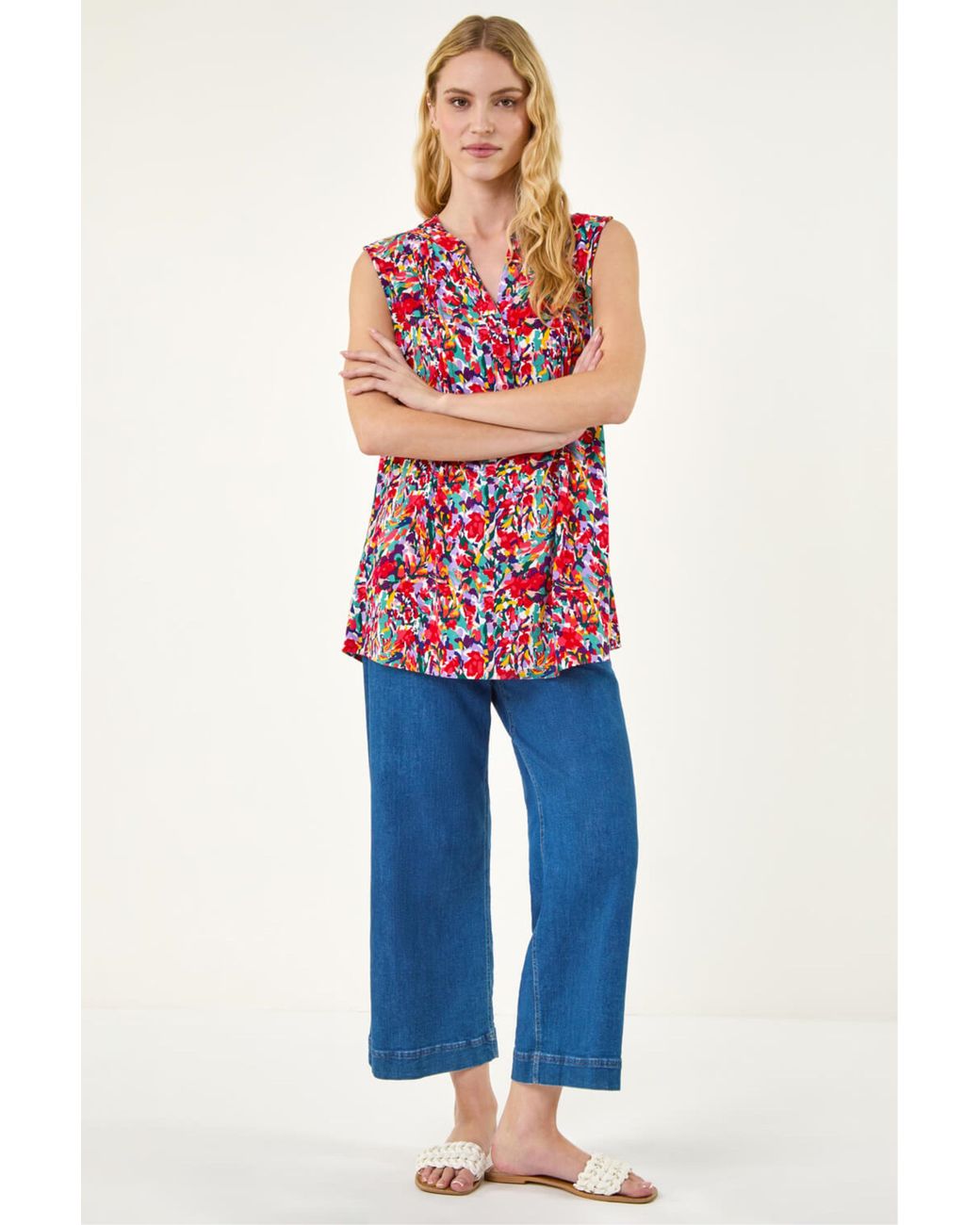 Roman Red Floral Pintuck Shirt