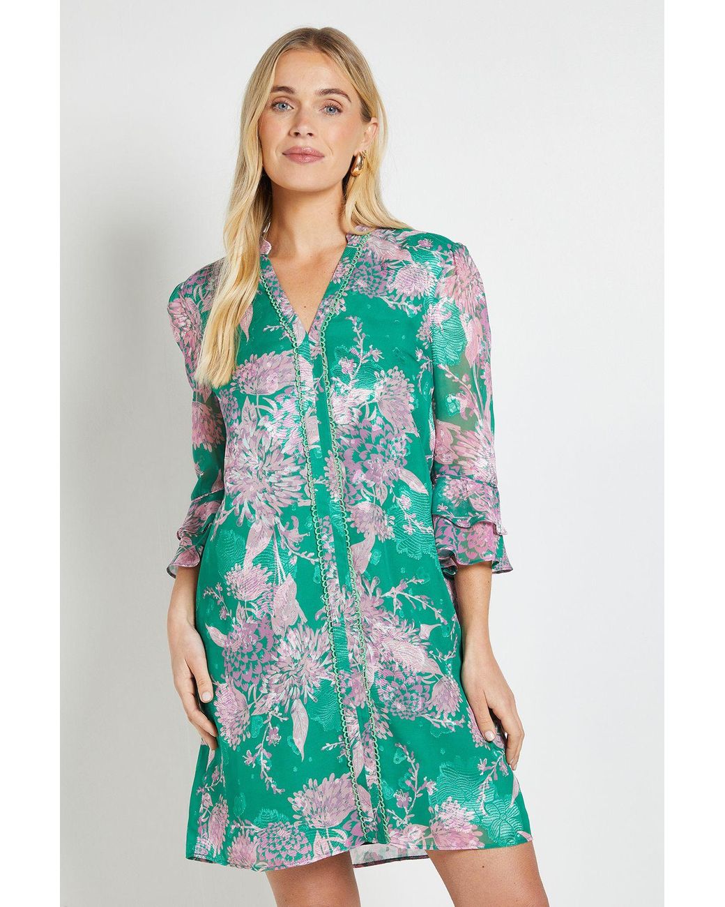 Wallis Blue Petite Floral Burn Out Ruffle Shift Dress