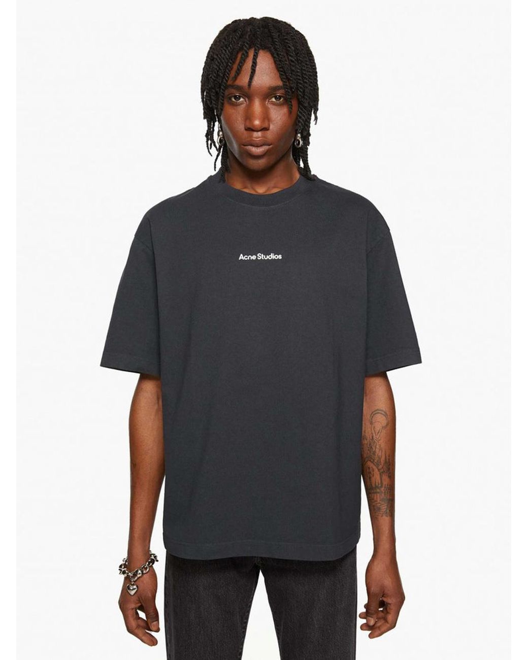 Acne Black Small Logo Stamp T-Shirt for men