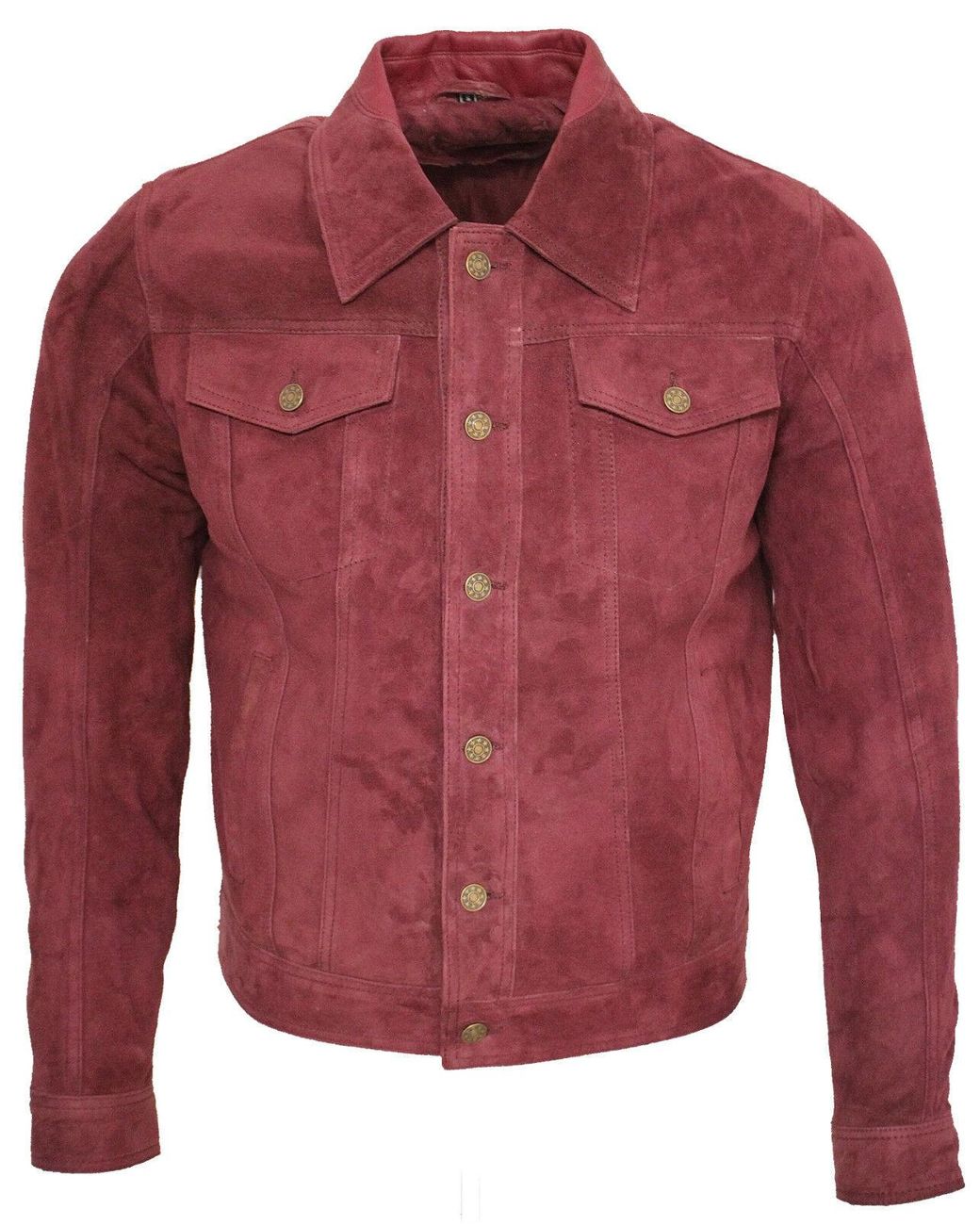 Infinity Leather Red Trucker Goat Suede Shirt Jacket for men