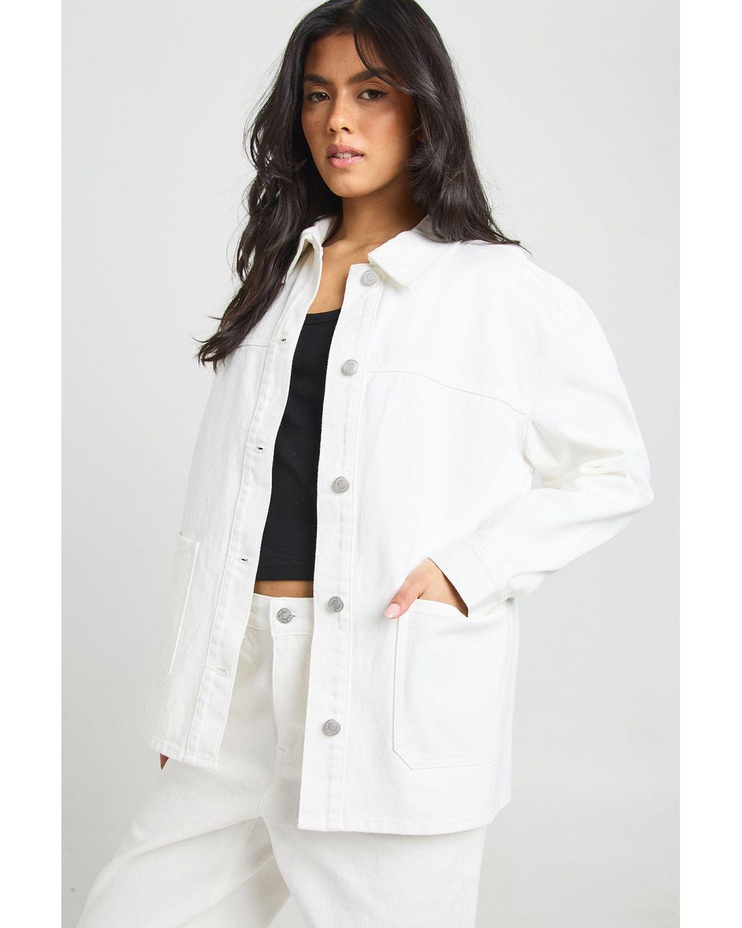Boohoo White Denim Shacket