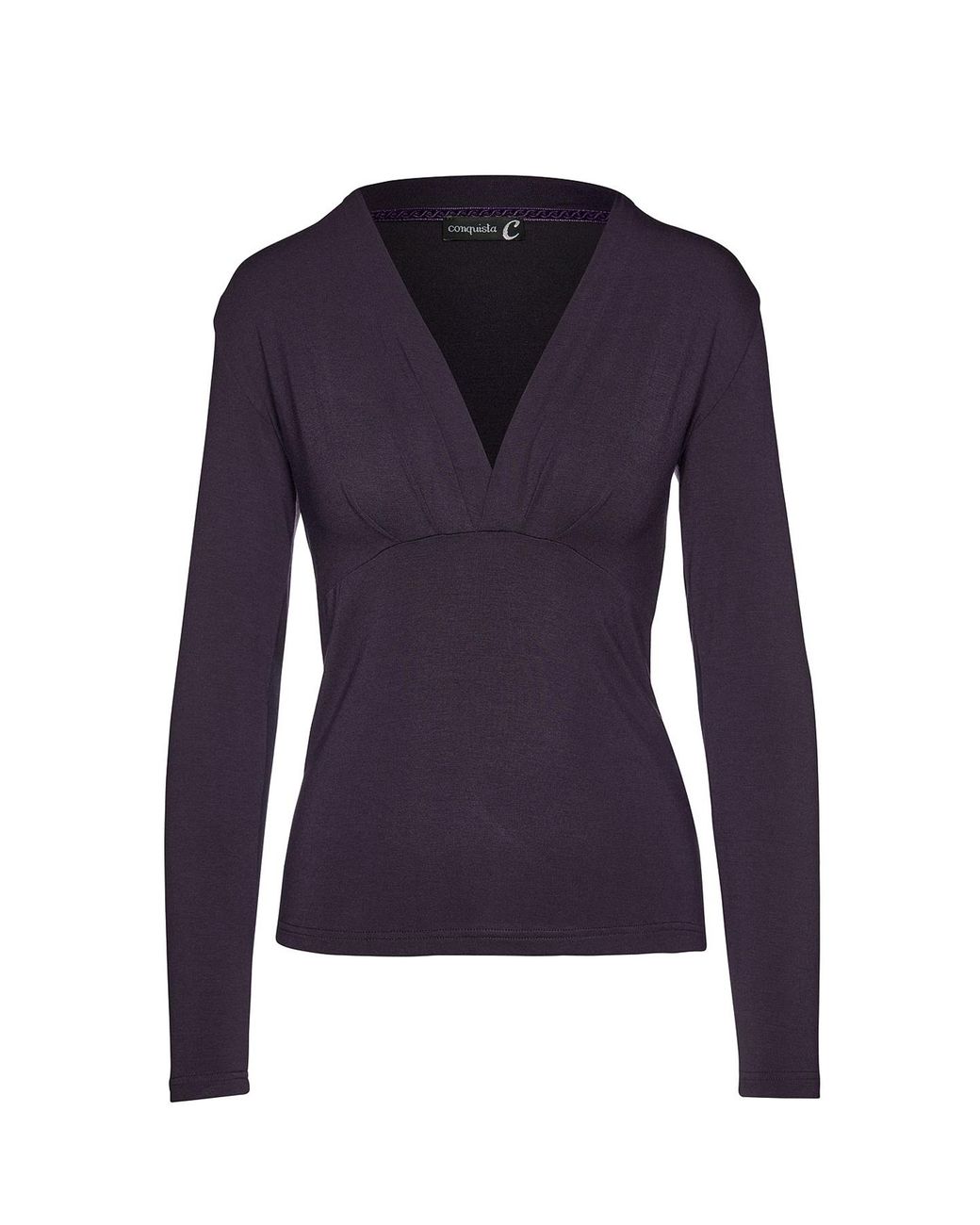 Conquista Blue Ink Long Sleeve Faux Wrap Top