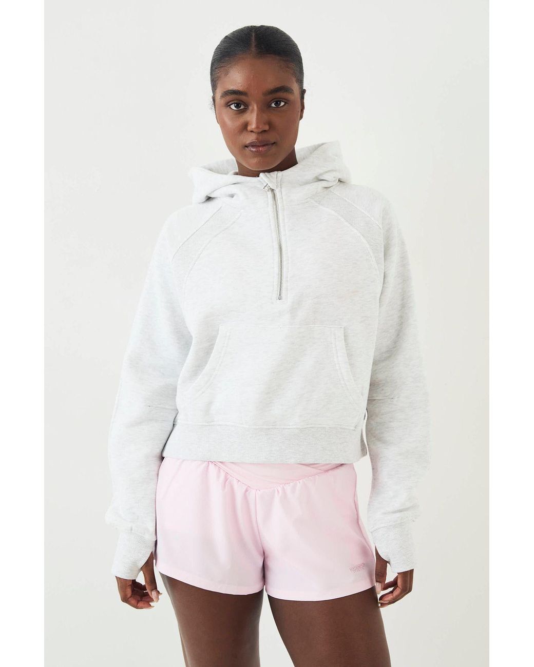 DSGN Studio White Ribbed Panel Half Zip Hoodie