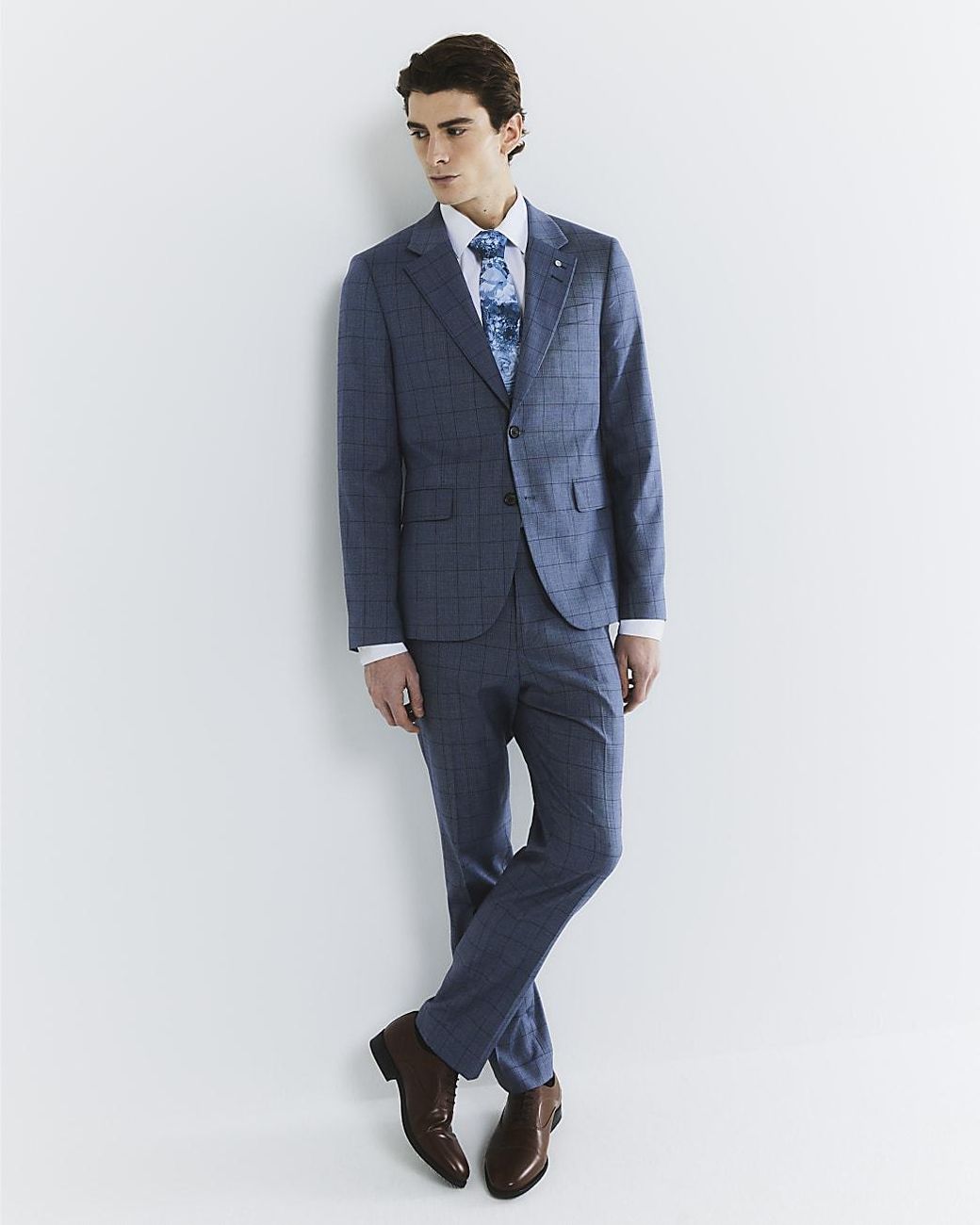 River Island Blue Suit Trousers Check Skinny for men