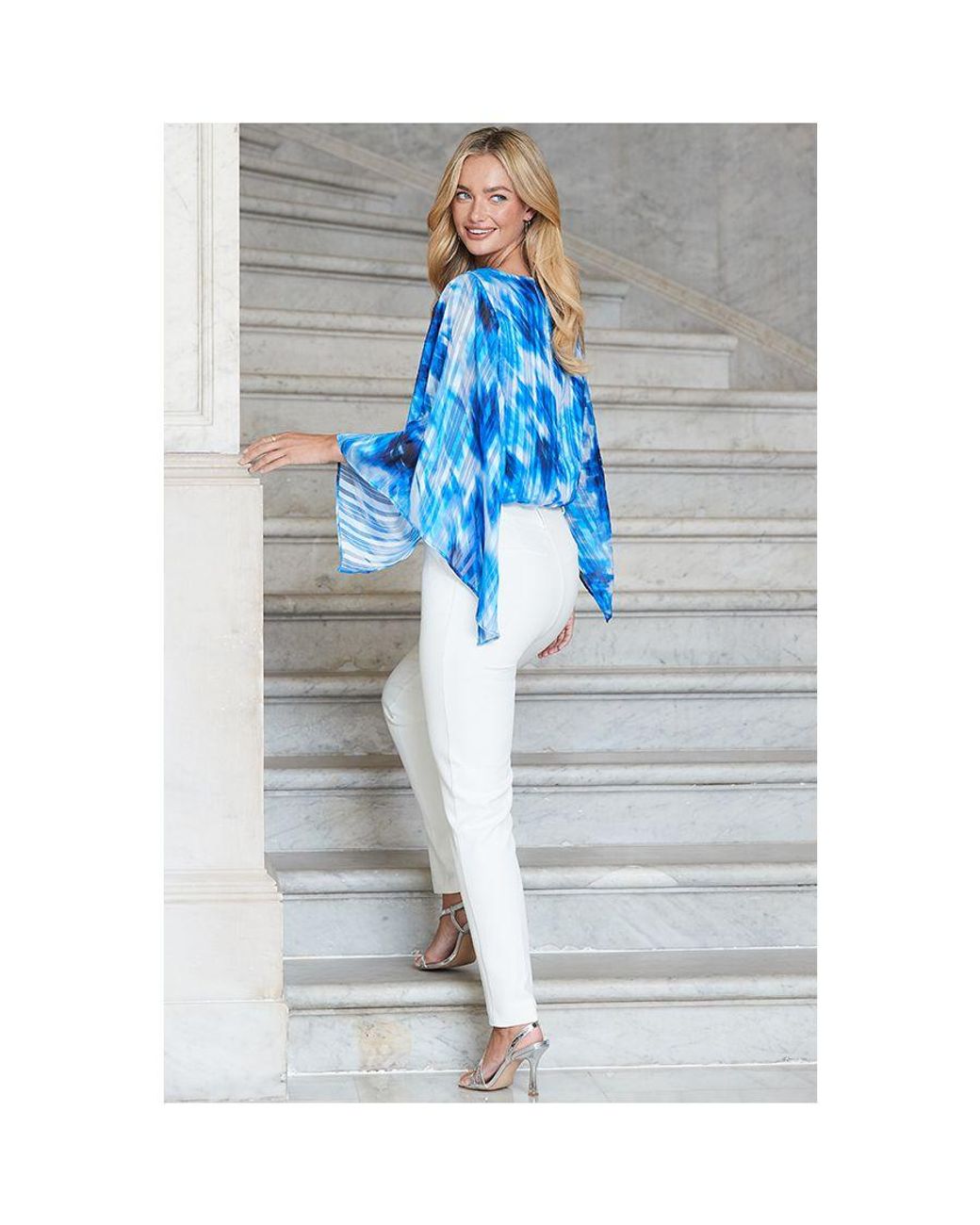 Sosandar Blue Abstract Print Kimono Sleeve Top