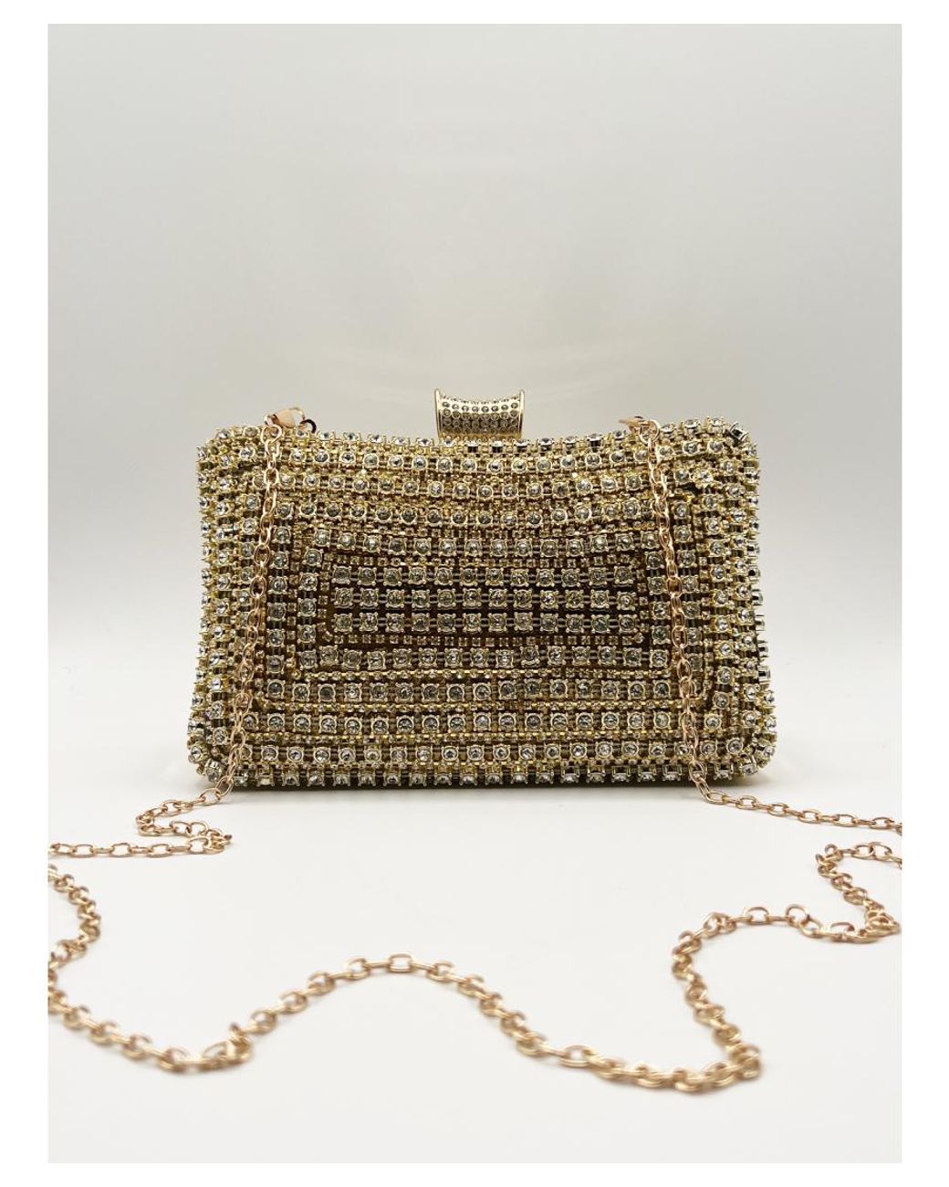 SVNX Metallic Diamonte Clutch With Round Handle