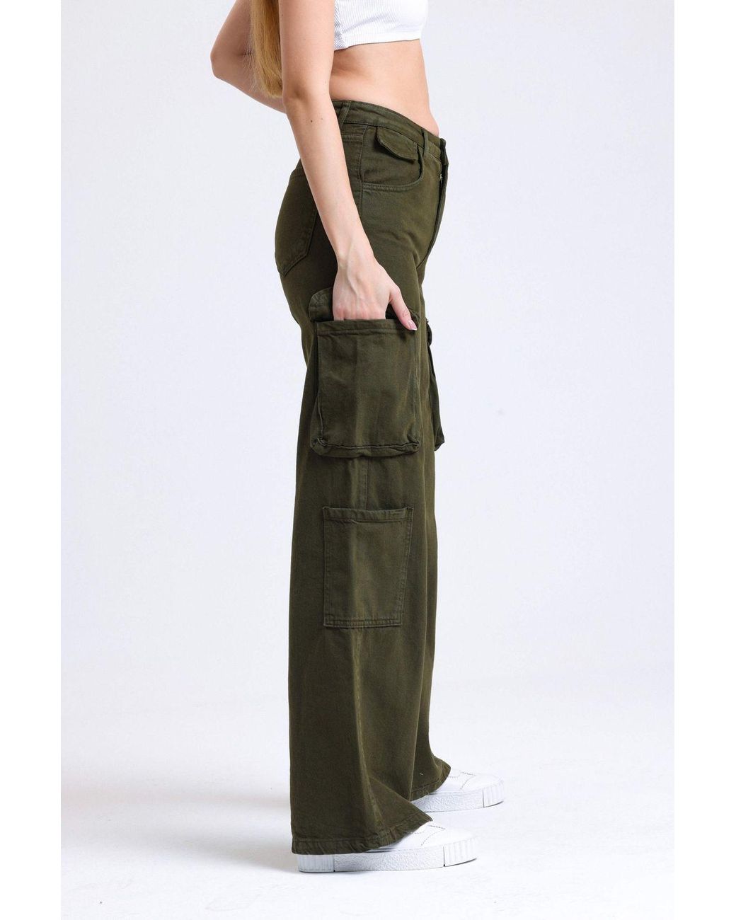 Hiccup Green Mid Rise Pocket Cargo Jeans