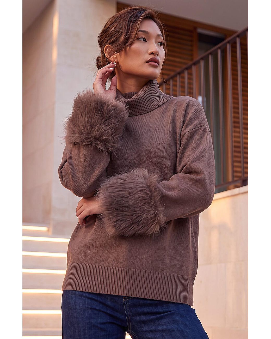 Roman Purple Faux Fur Trim Jumper