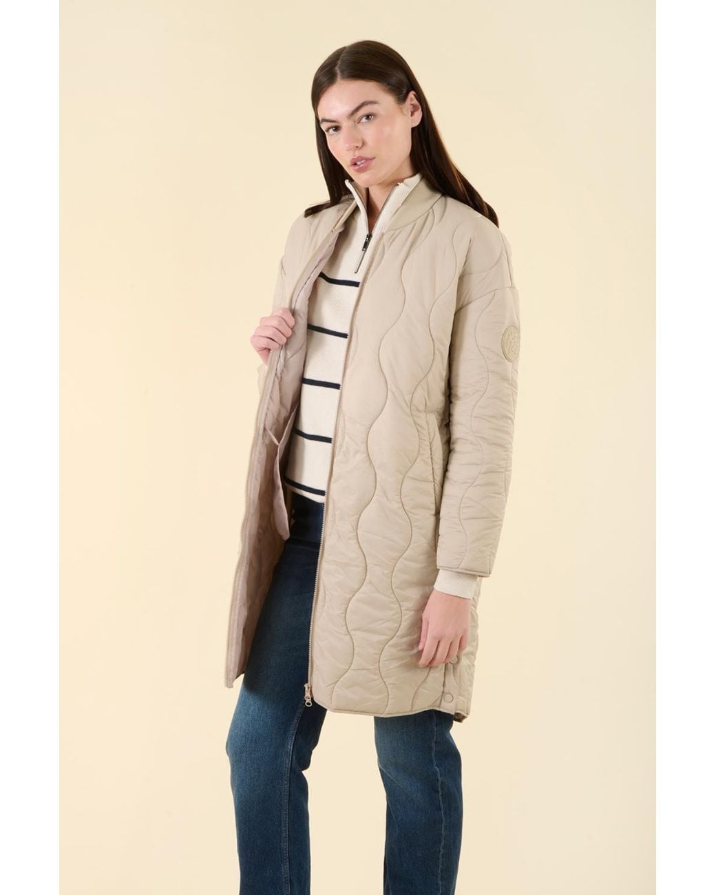 Harvey & Jones Natural Water Resistant Longline Onion Quilted Jacket Nylon