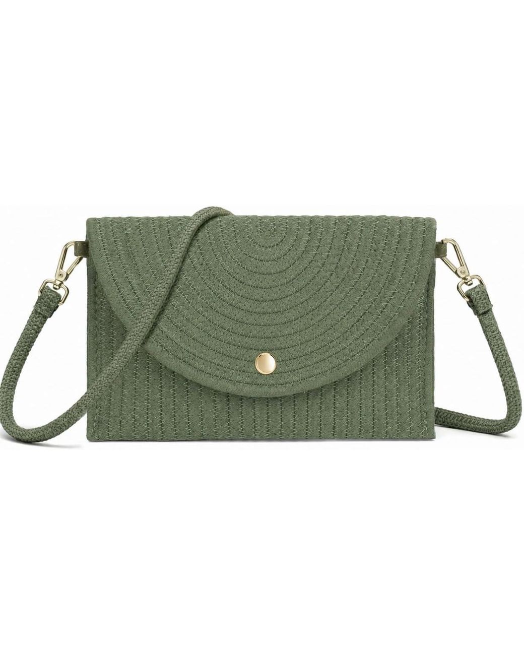 Woodland Leathers Green Ladies Minimalist Envelope Crossbody Bag, Woven Straw Clutch