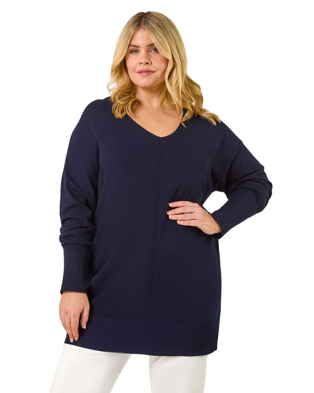 Roman Blue Curve V-Neck Relaxed Jumper