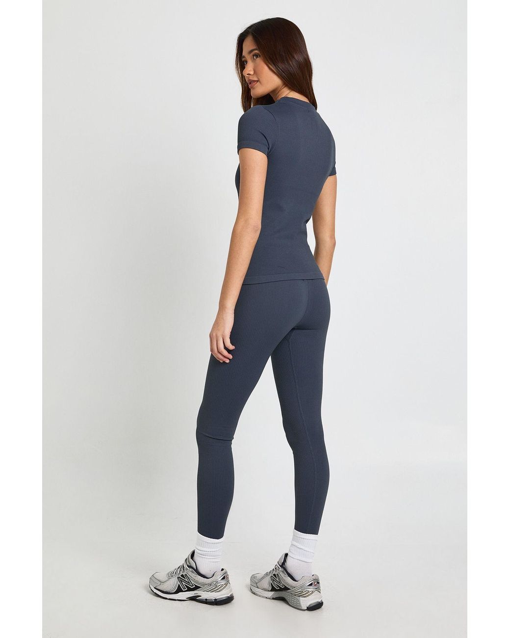 Boohoo Blue Contour Ribbed Wrap Waist Seamless Leggings