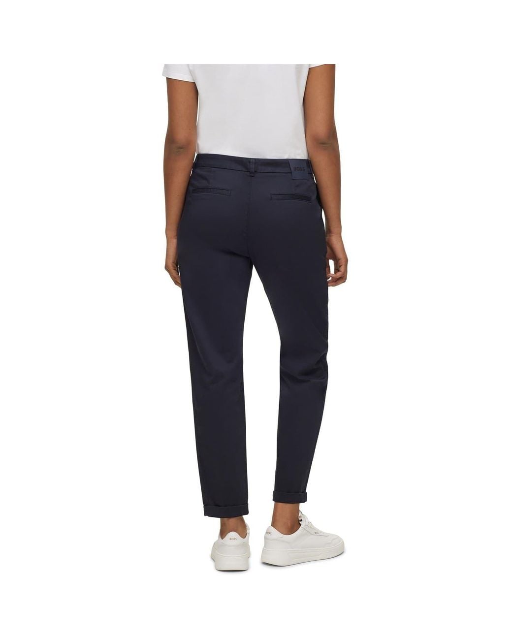 Boss Blue Solid Patterned Slim Chinos