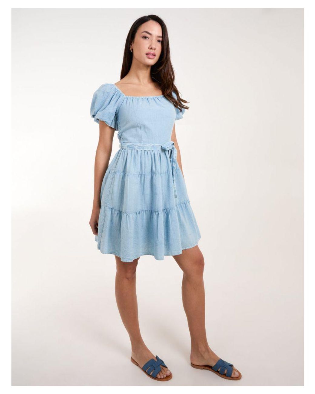 Blue Vanilla Blue Milkmaid Puff Sleeve Mini Dress