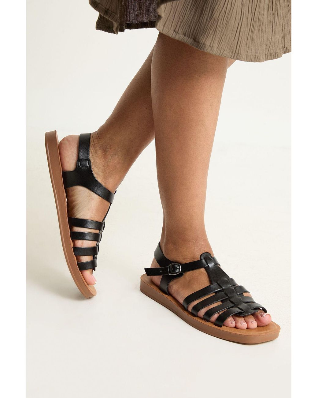 Good for the Sole Brown Dami Faux Leather T-Bar Flexisole Flat Sandal