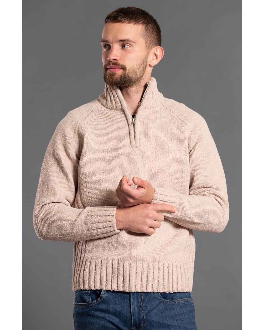 Kensington Eastside Gray 1/4 Zip Funnel Neck Jumper for men