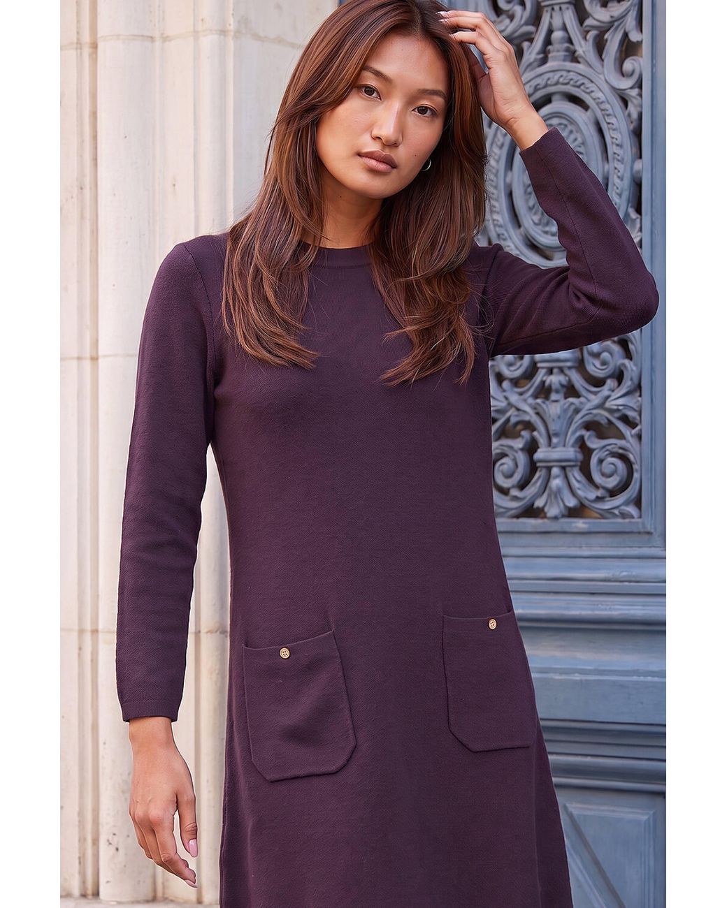 Roman Blue Patch Pocket Knit Dress