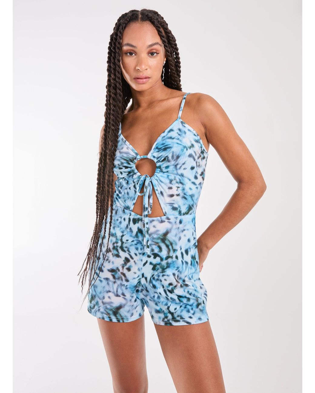 Pink Vanilla Blue Tie Front Leopard Print Playsuit