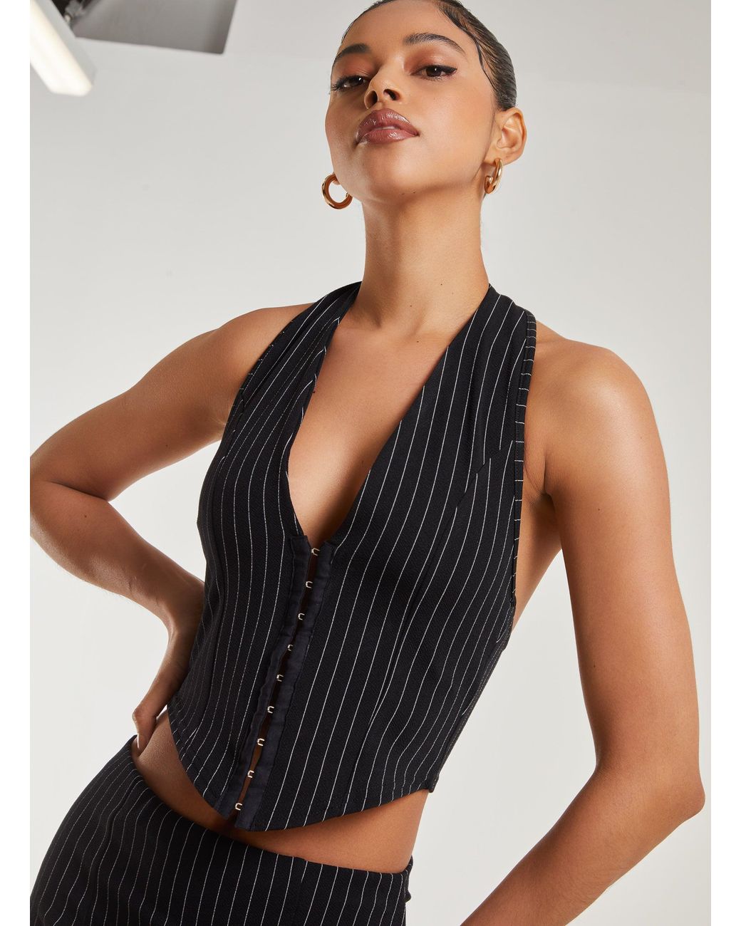 Pink Vanilla Black Pinstripe Eyelet Waistcoat